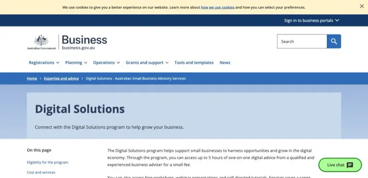 Screenshot of business.gov.au