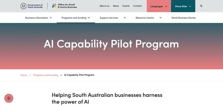 Screenshot of business.sa.gov.au